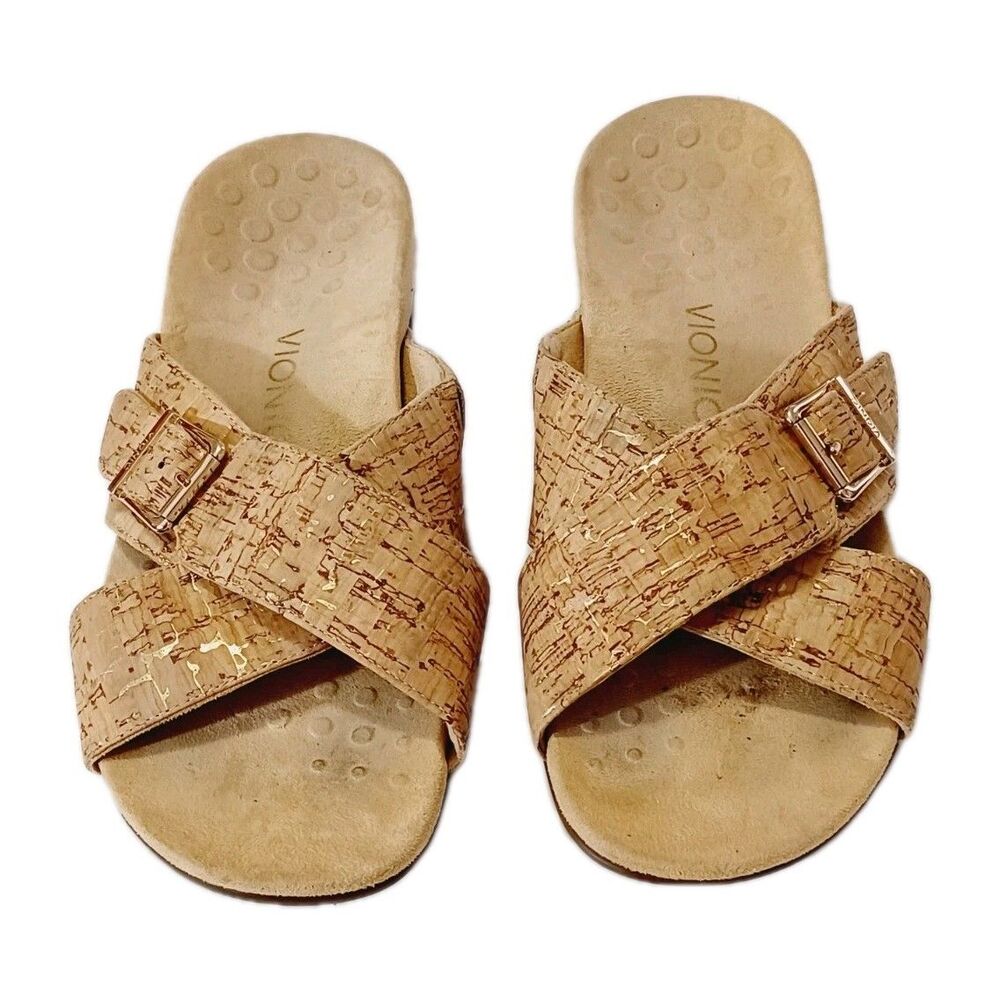 Vionic Dorie Cork Orthotic Crisscross Slip-On Sandals Size 9